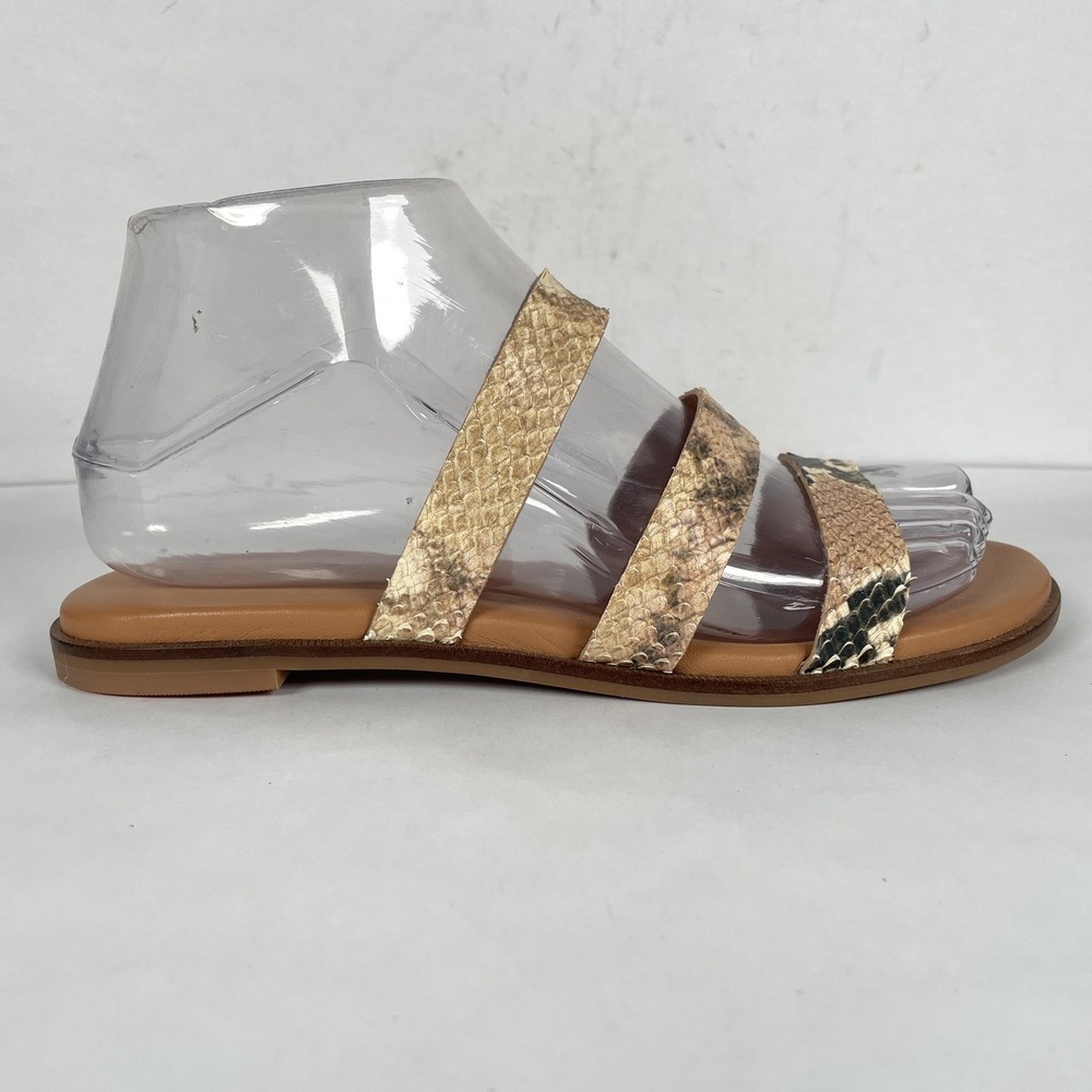 Madewell Sandals Womens Size 6 Snakeskin Leather Strappy Flat Slide Shoes Tan